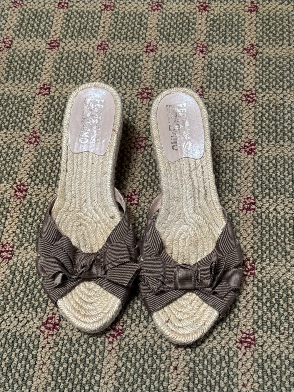 Salvatore Ferragamo Brown Ribbon Bow Espadrille Mule